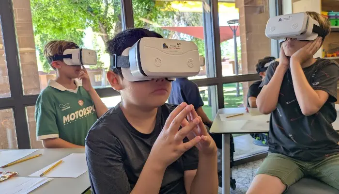 students use VR headsets