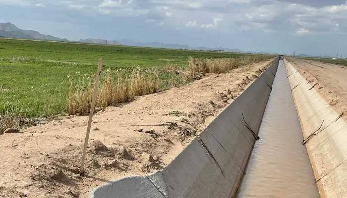 water flows through irrigation ditch